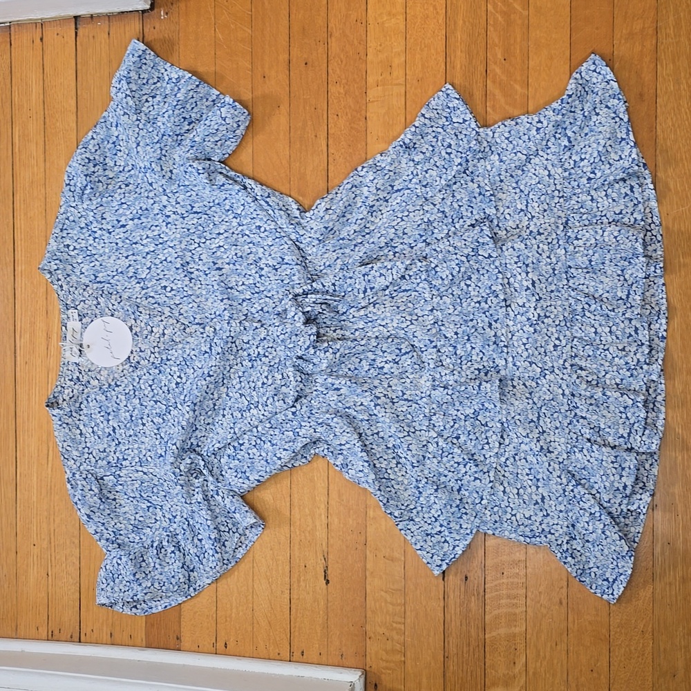 NWT, Petal + Pup, Ellicka Floral Mini Dress, Blue & White, Women's 6